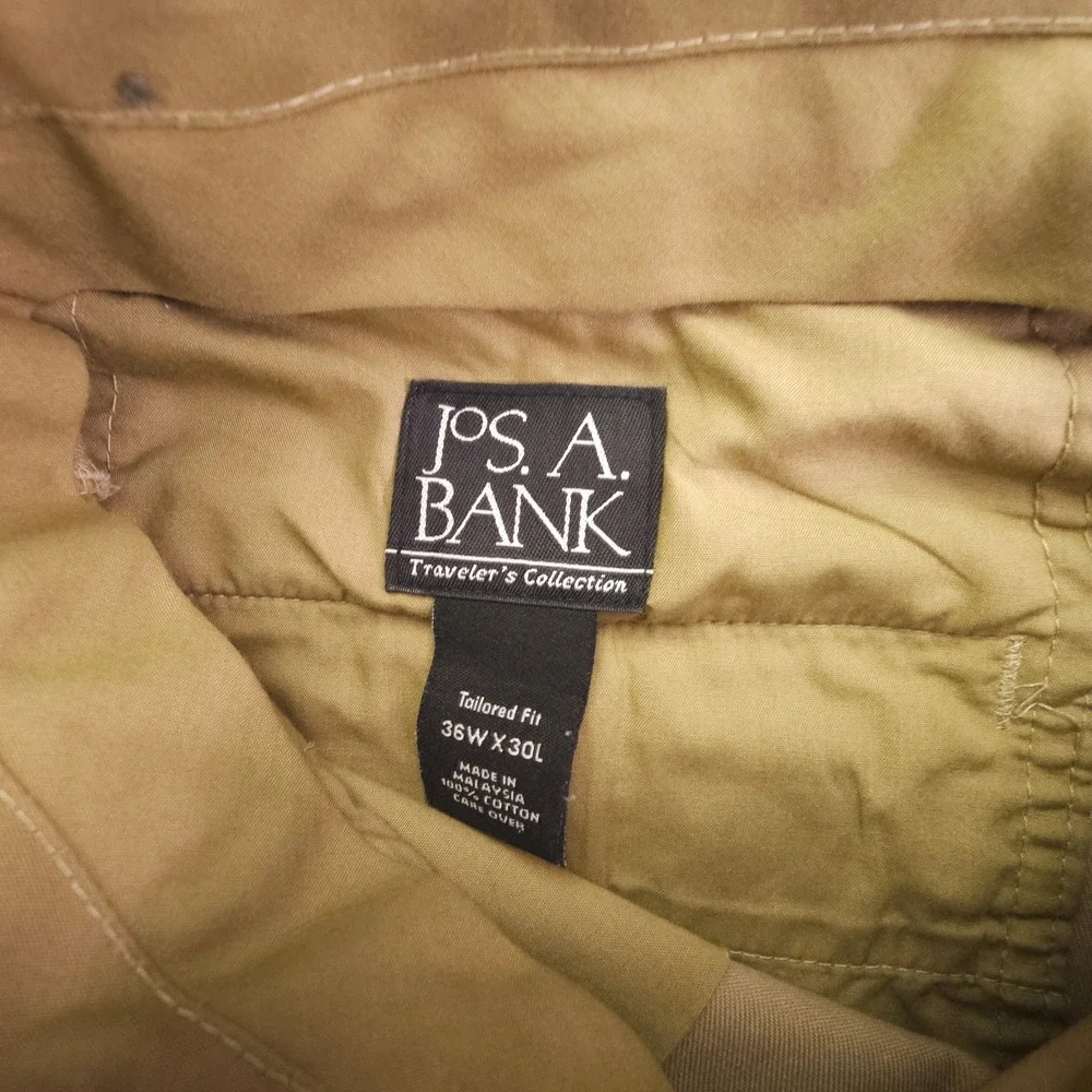 Jos. A. Bank Pants Mens 36x30 Beige Traveler Tailored Fit Flat Front 100% Cotton